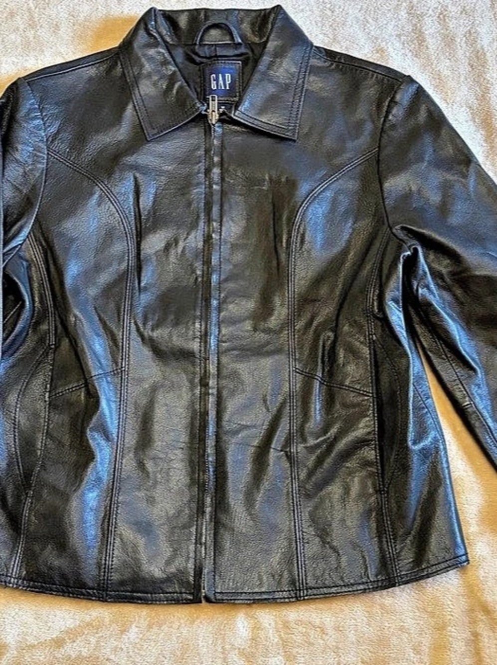 Gap Leather Zip Jacket Black Size Medium